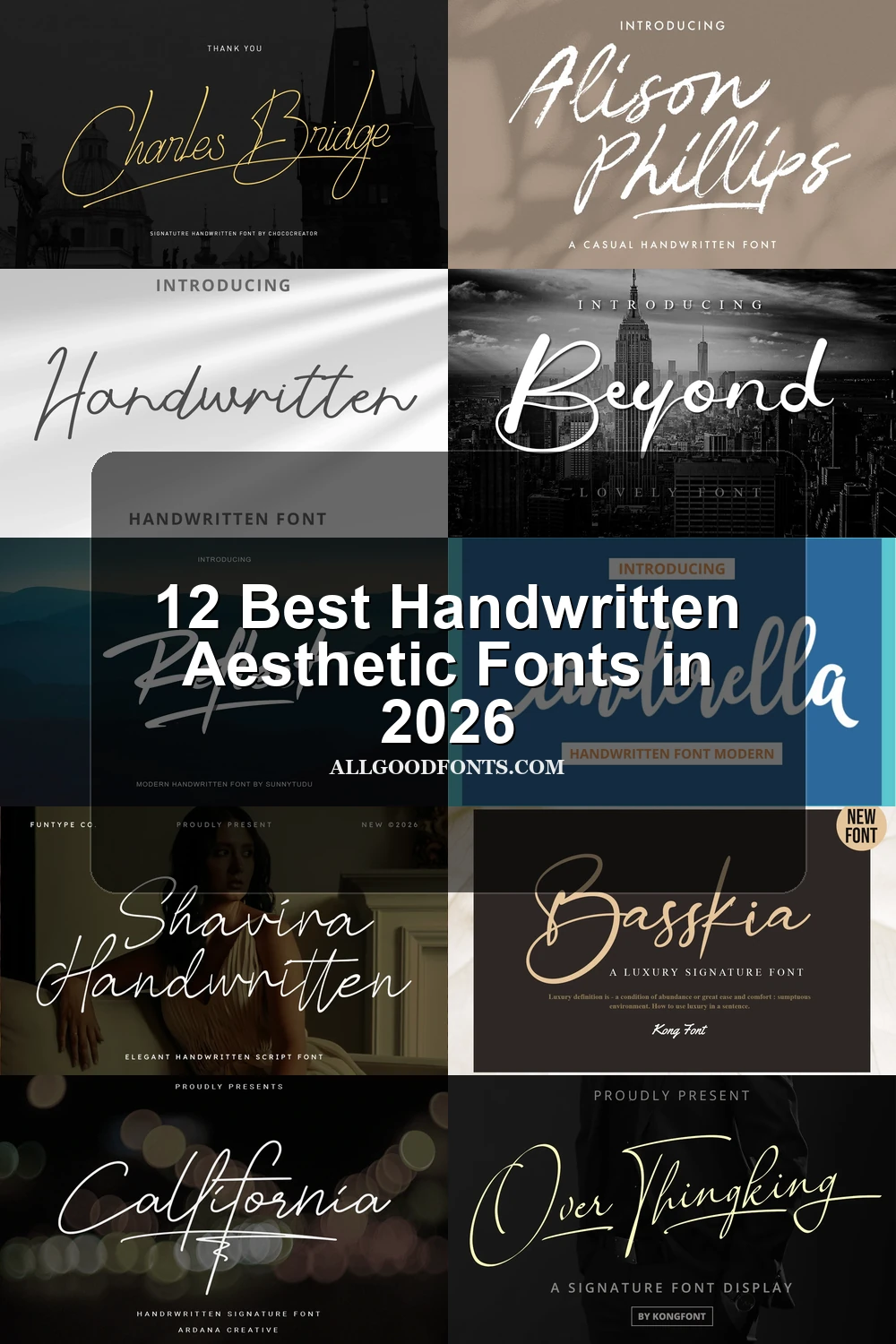 12 Best Handwritten Aesthetic Fonts in 2026 article preview collage featuring 10 font examples.