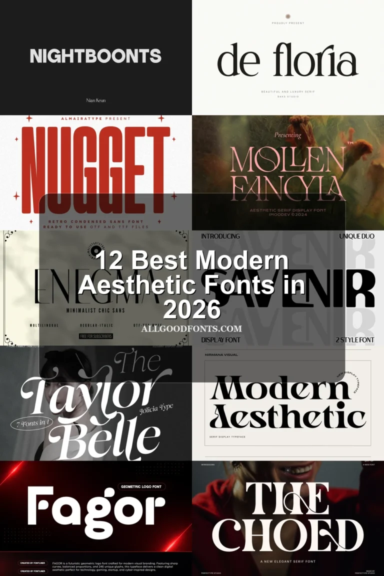12 Best Modern Aesthetic Fonts in 2026 article preview collage featuring 10 font examples.