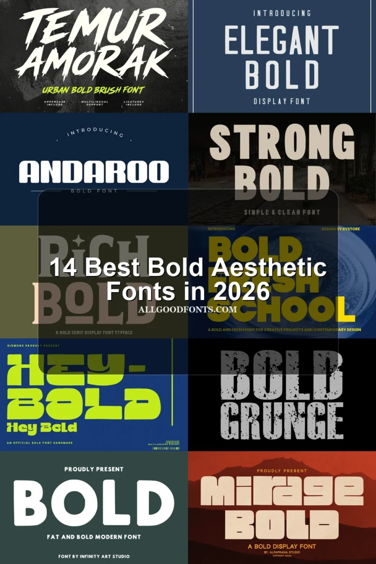 14 Best Bold Aesthetic Fonts in 2026 article preview collage featuring 10 font examples.