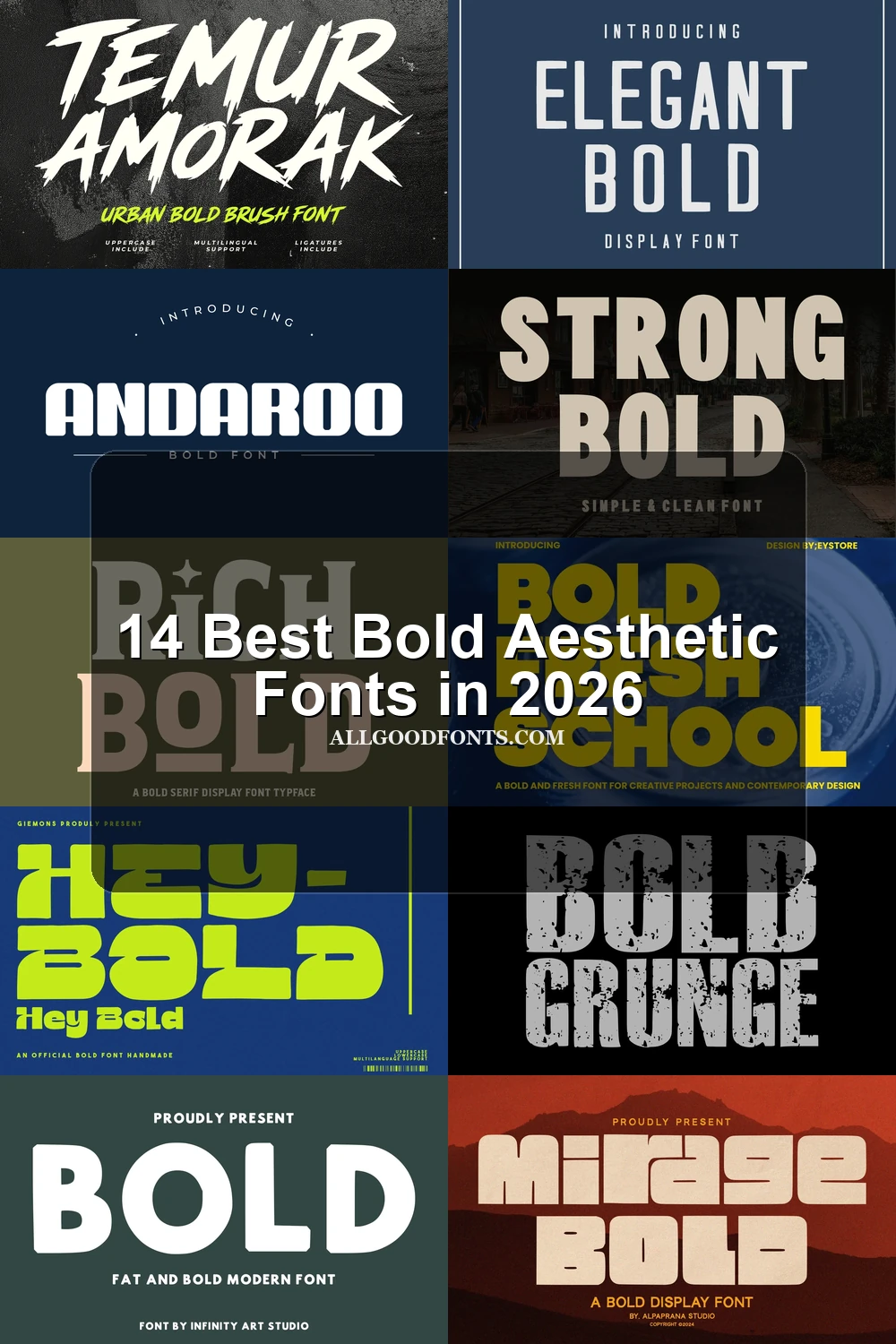 14 Best Bold Aesthetic Fonts in 2026 article preview collage featuring 10 font examples.