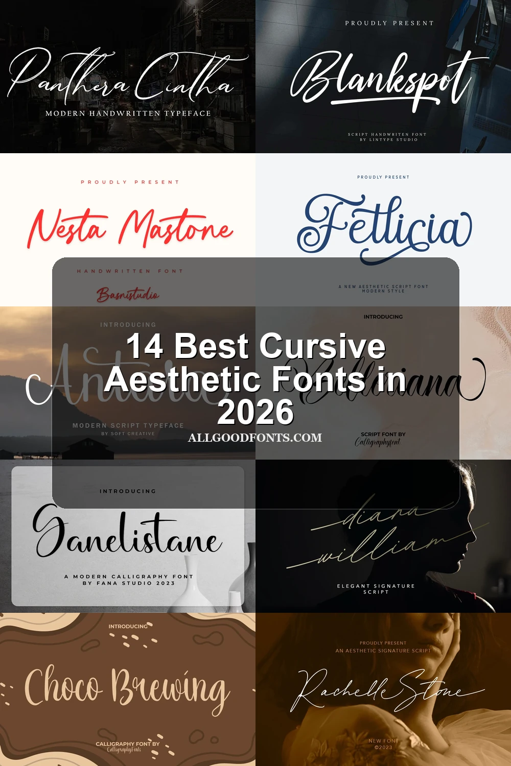 14 Best Cursive Aesthetic Fonts in 2026 article preview collage featuring 10 font examples.