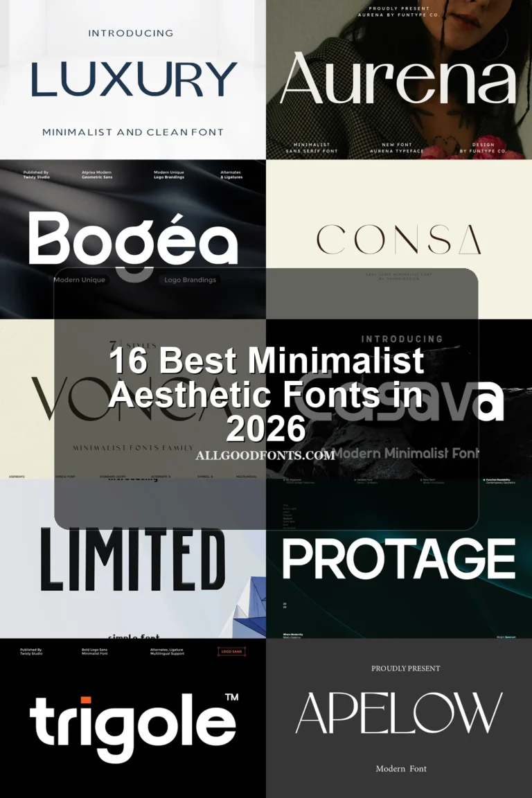 16 Best Minimalist Aesthetic Fonts in 2026 article preview collage featuring 10 font examples.