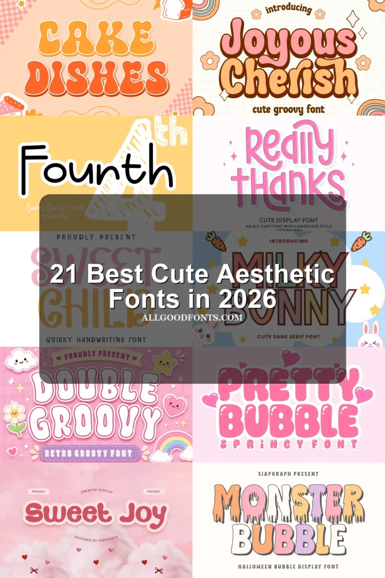 21 Best Cute Aesthetic Fonts in 2026 article preview collage featuring 10 font examples.