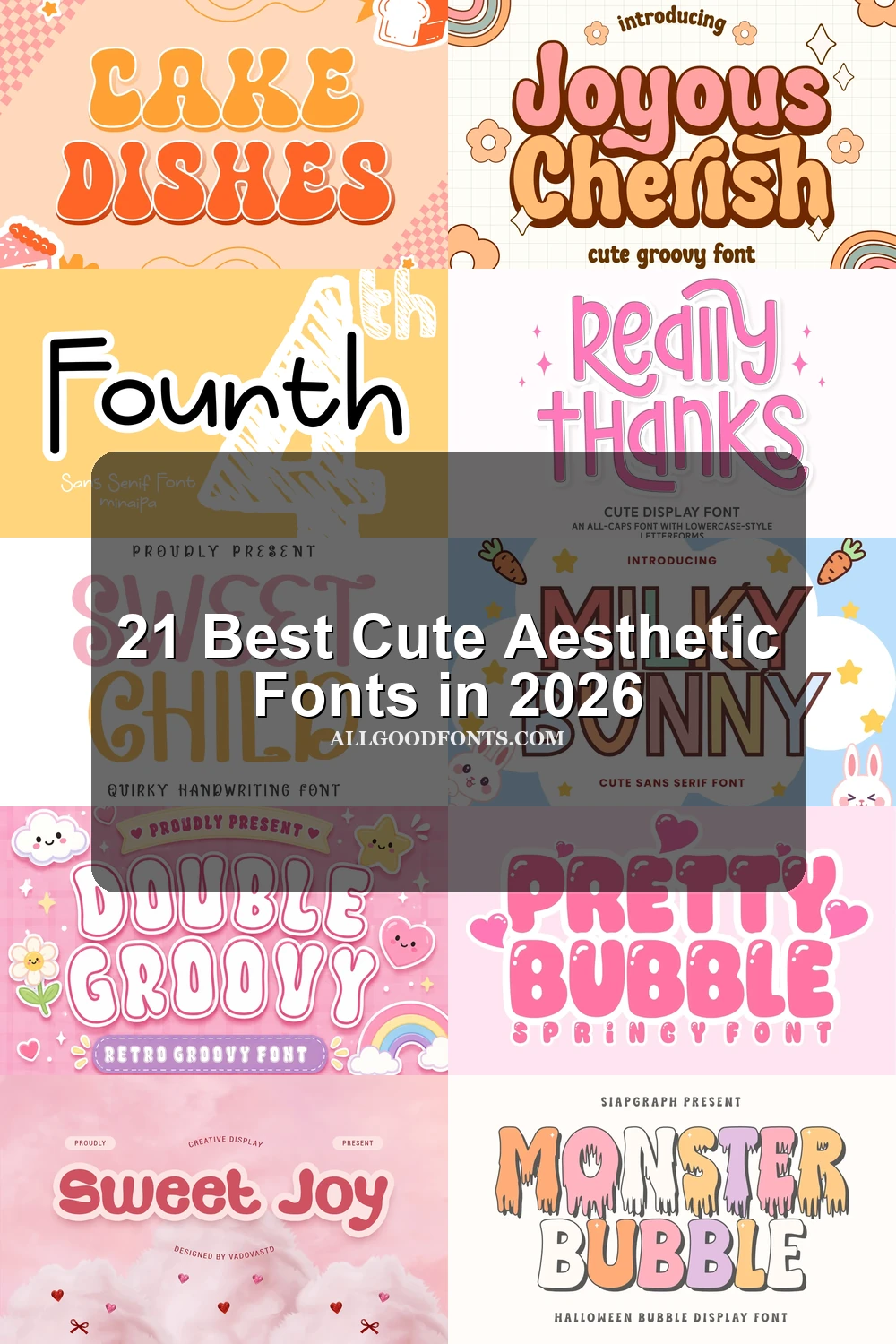 21 Best Cute Aesthetic Fonts in 2026 article preview collage featuring 10 font examples.