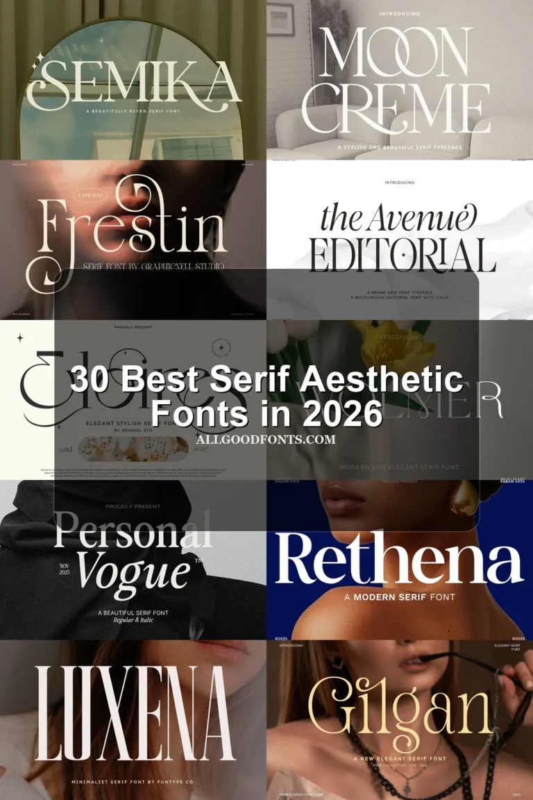 30 Best Serif Aesthetic Fonts in 2026 article preview collage featuring 10 font examples.