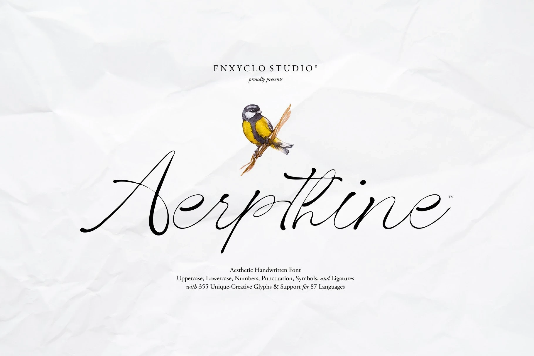 Aerpthine Font featuring High stroke contrast between thick and thin lines and Connected, fluid cursive letterforms