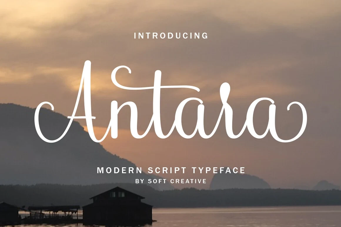 Antara Font featuring High stroke contrast between thick and thin lines and Connected cursive letterforms