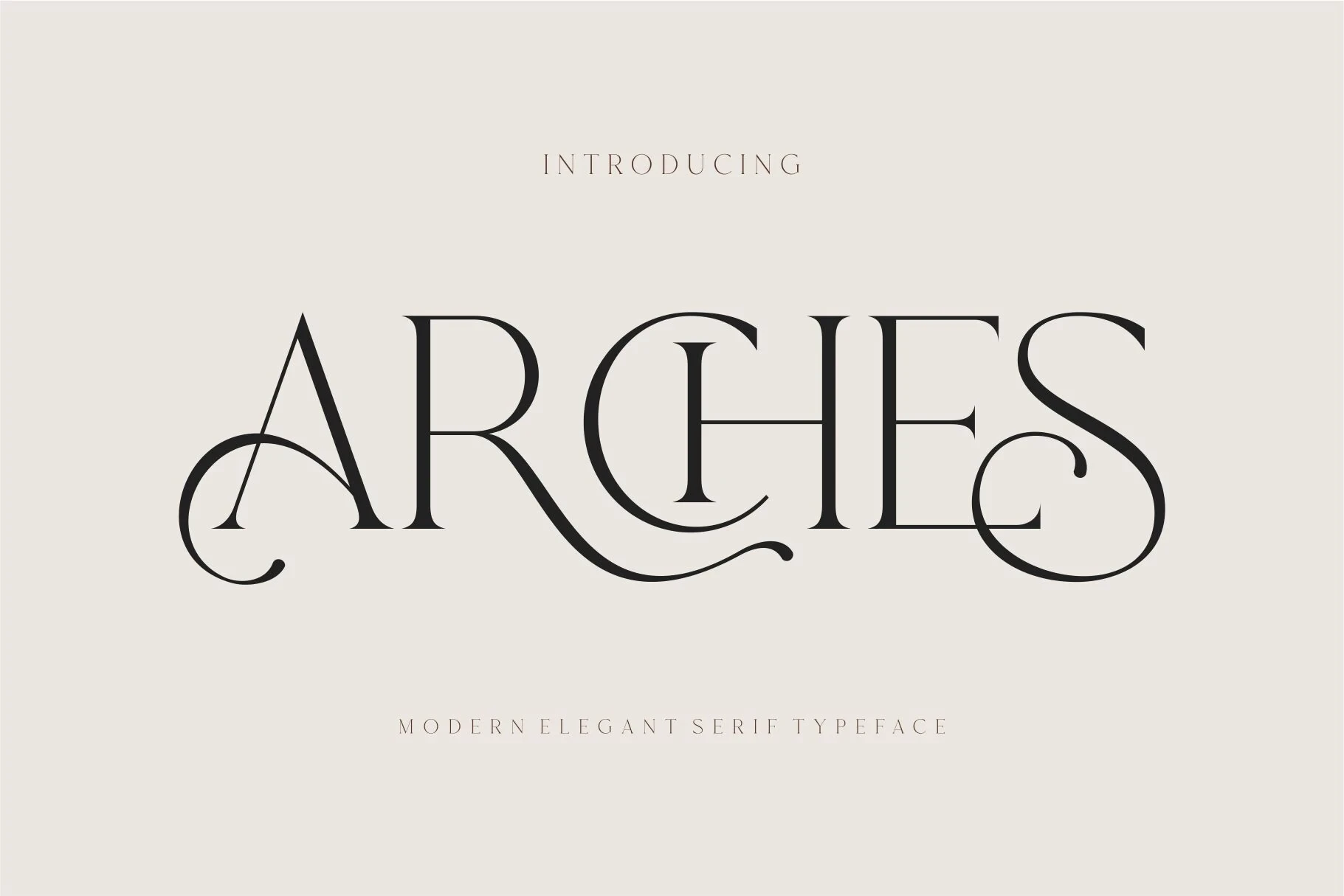 Arches font displayed as a decorative, high-contrast serif with extended calligraphic swashes.
