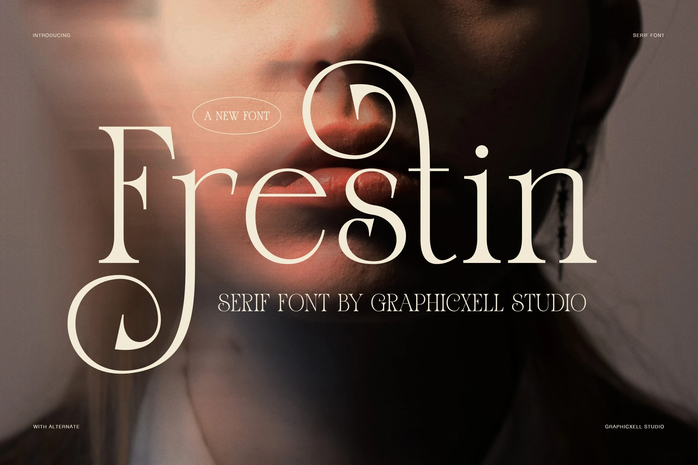 Frestin Font featuring high stroke contrast between thick and thin lines and pronounced ornate swashes on F, r, and t