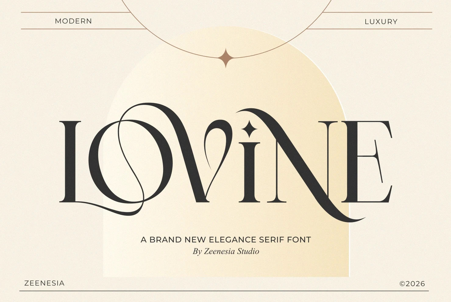 LOVINE font preview image displaying the word 'LOVINE' in an elegant, high-contrast serif typeface with dramatic swashes.
