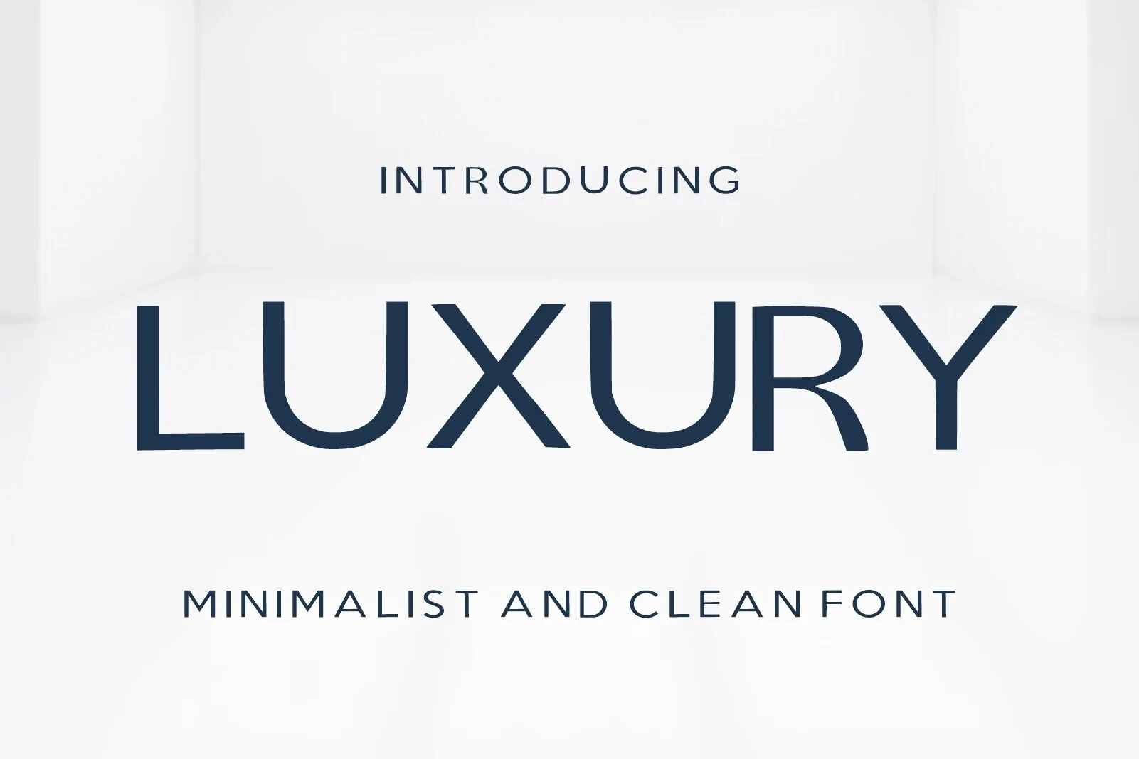 LUXURY font preview showing the word LUXURY in a sharp, high-contrast sans-serif font, accompanied by the text INTRODUCING and MINIMALIST AND CLEAN FONT.