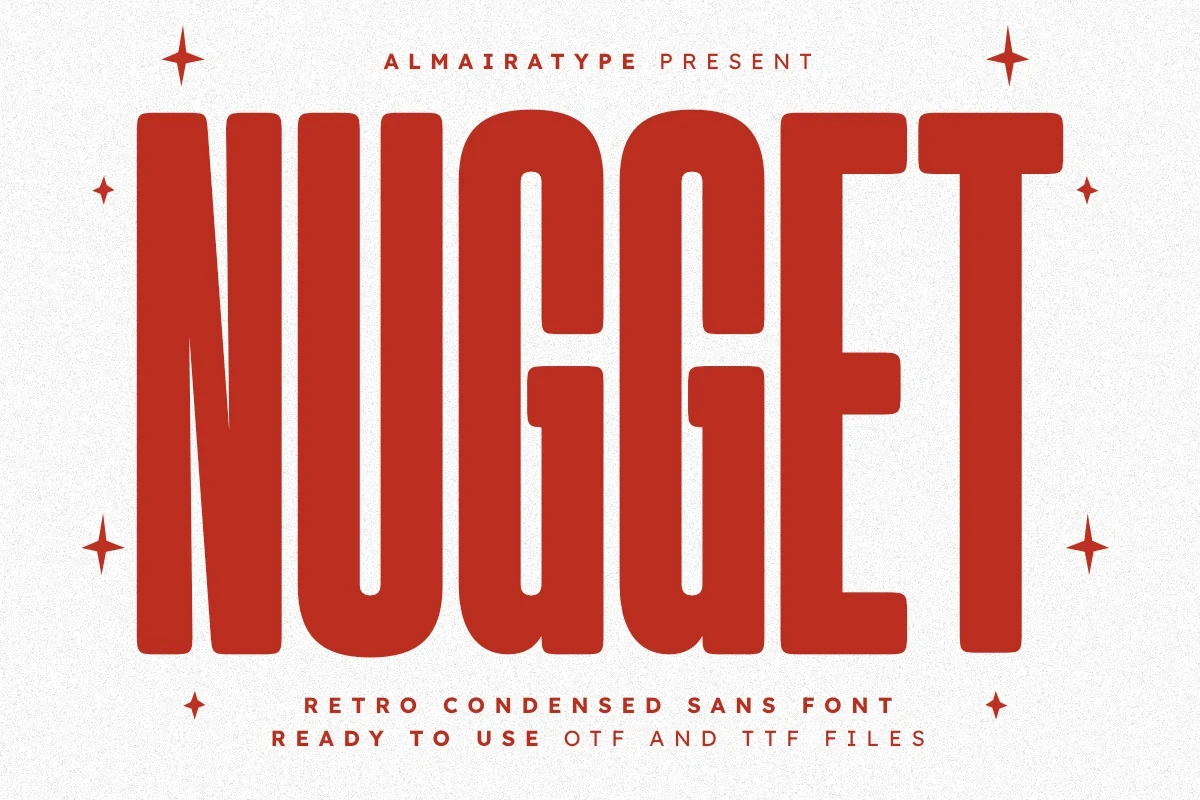 Nugget Font featuring extremely condensed proportions and bold, uniform stroke weight