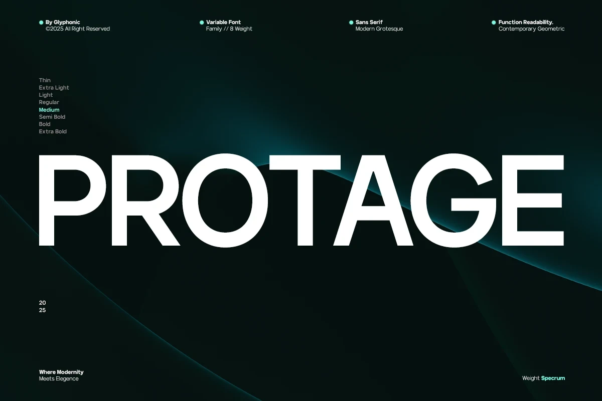 Protage Font featuring Geometric construction and Modern Grotesque influence
