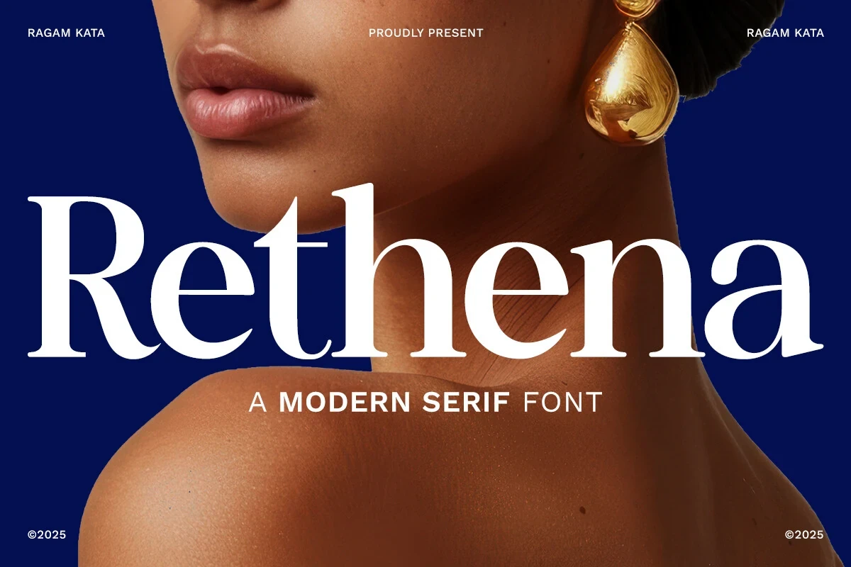 Rethena Font featuring high stroke contrast between thick and thin lines and bracketed serifs