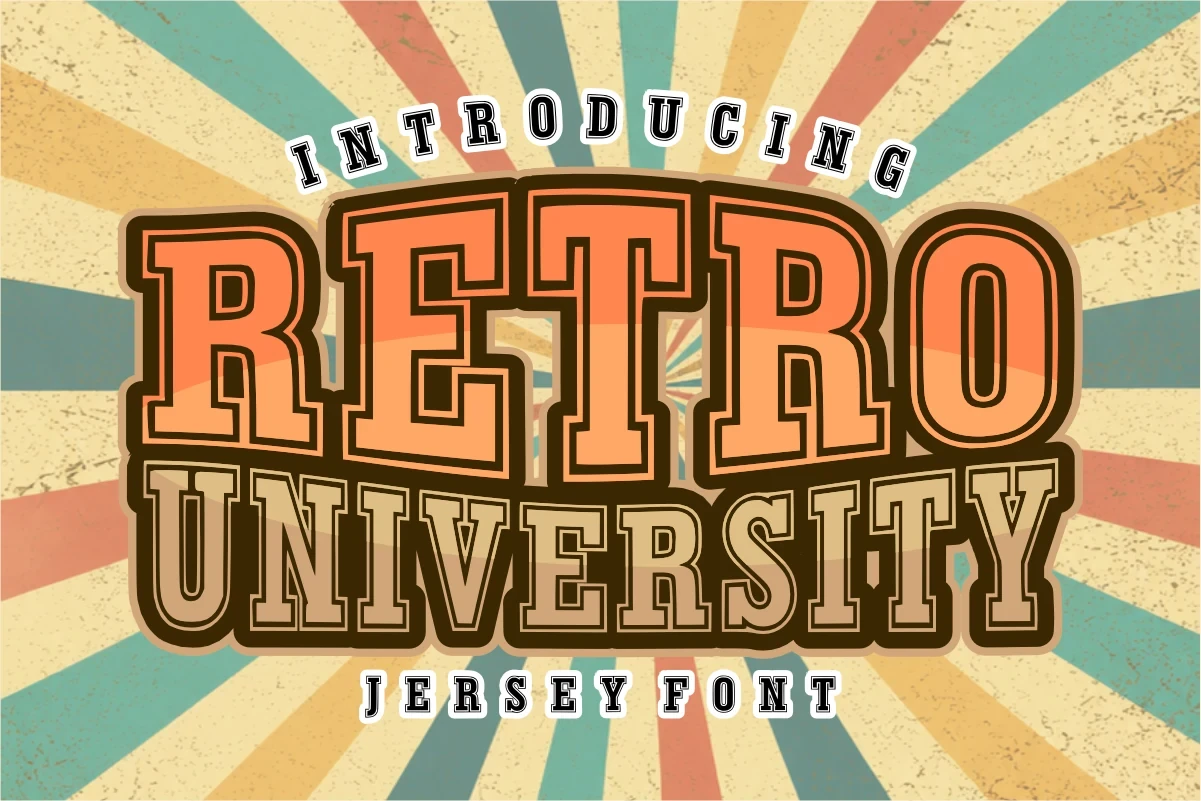 Retro University Font featuring thick, slab-like serifs and bold, heavy stroke weight