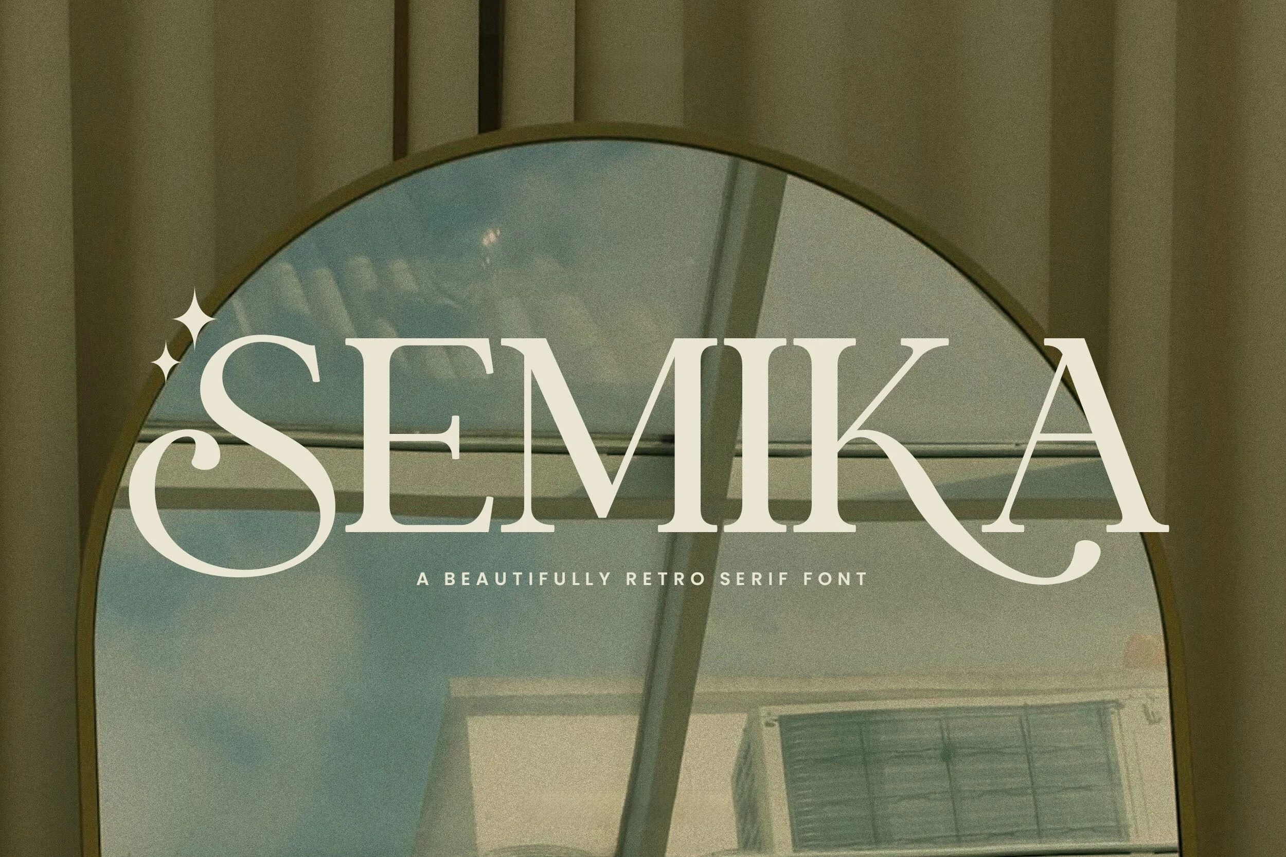 Semika font preview featuring the word SEMIKA in a decorative retro serif style with a sans-serif subtitle.