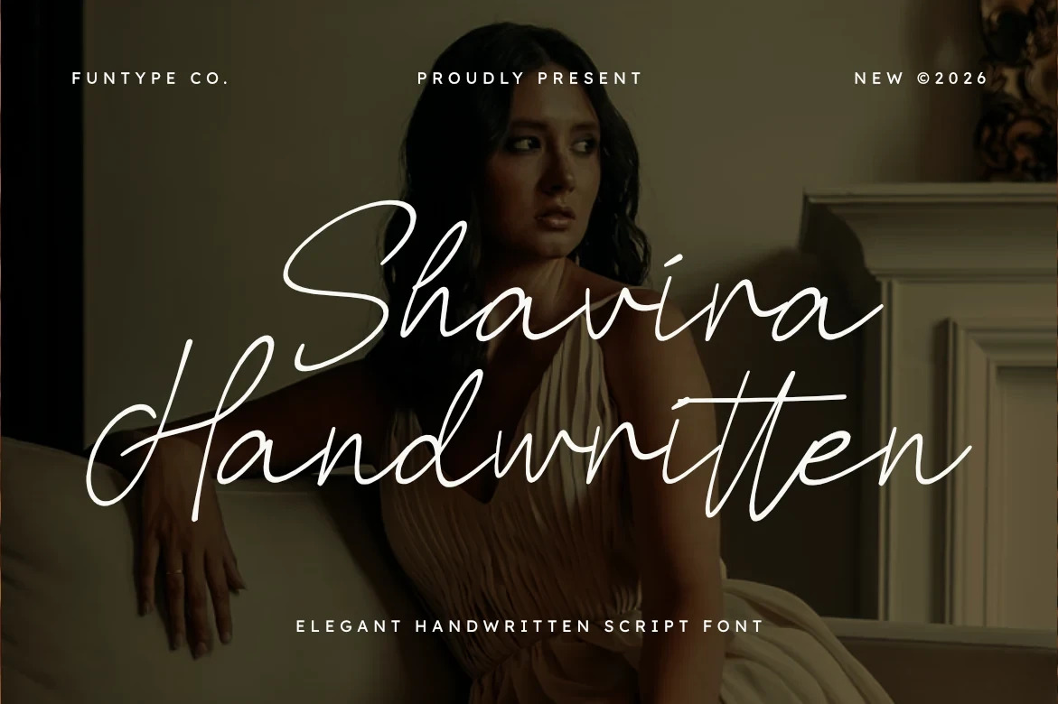 Shavira Handwritten Font featuring monolinear stroke weight and connected cursive letterforms